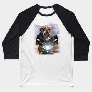 Usa America Patriot Bulldog Ride Motorcycle Dog Baseball T-Shirt